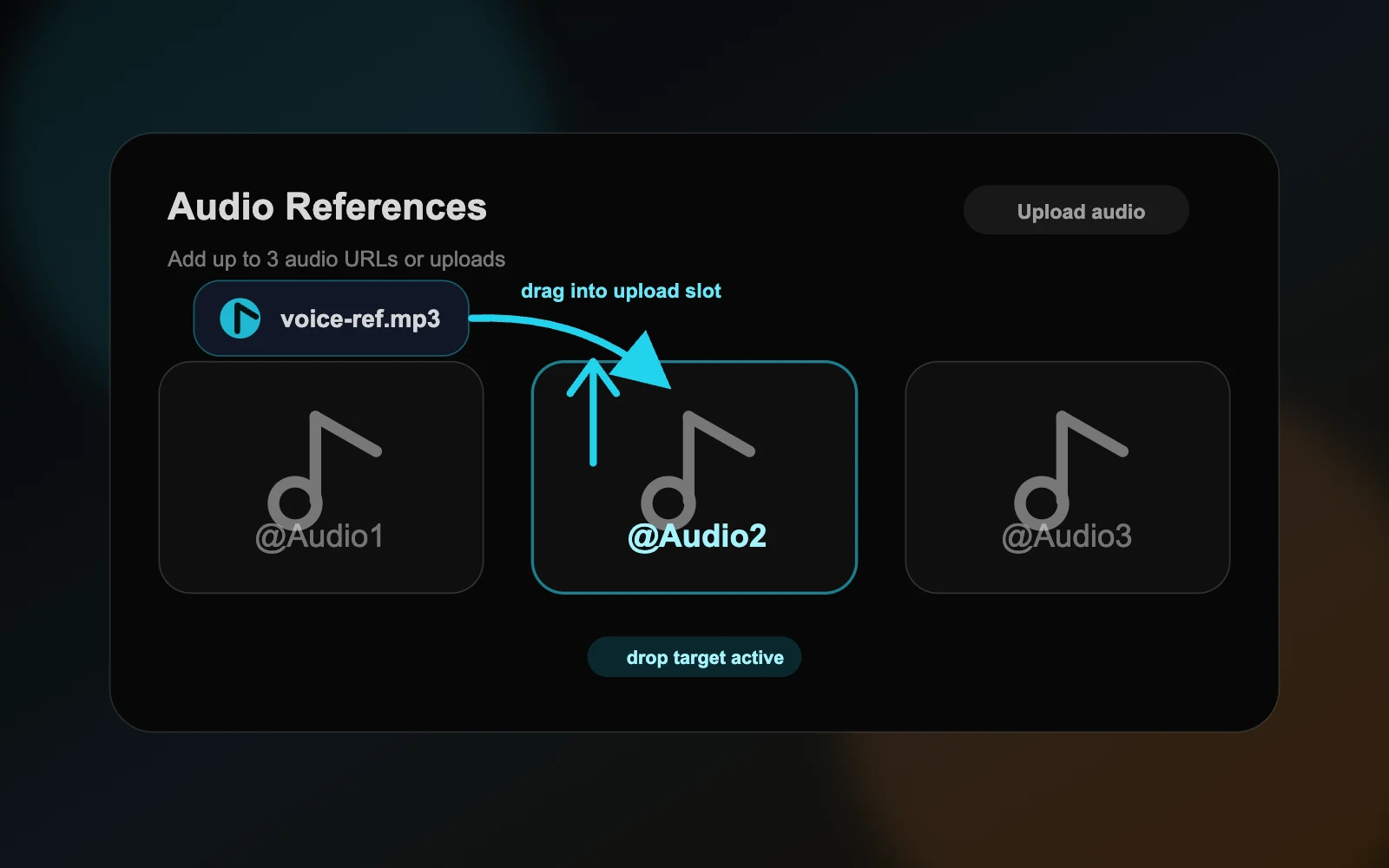 Seed Audio 1.0 controls for adding reference audio clips or one image reference