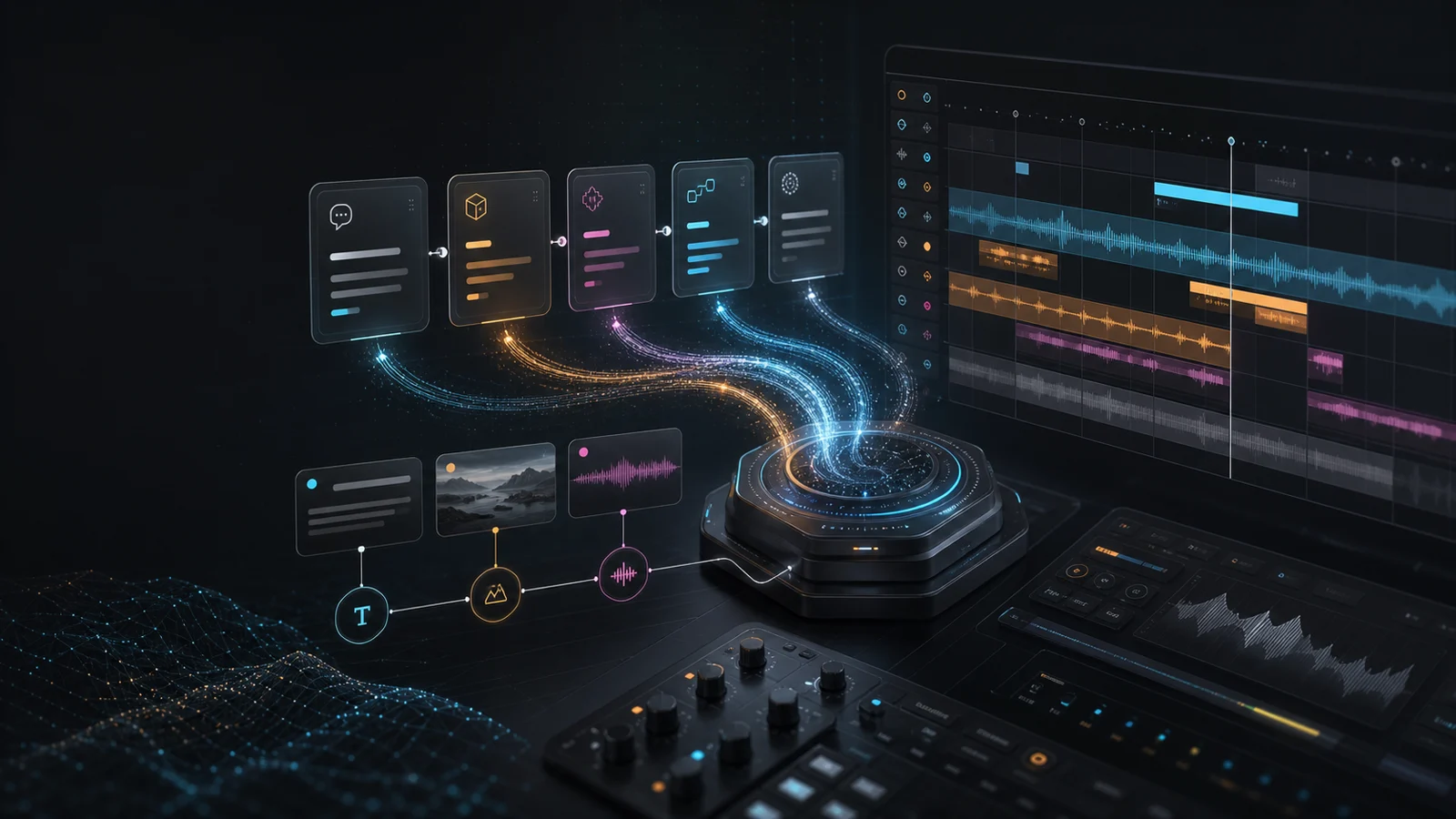 Seed Audio 1.0 prompt guide hero showing T2A and TA2A reference mapping into AI audio generation timelines