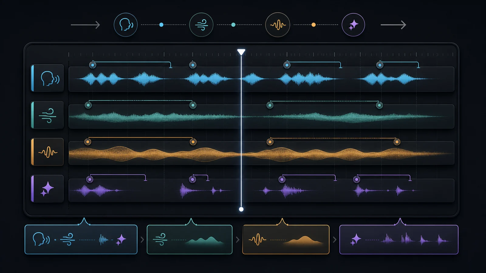Seed Audio 1.0 prompt layer timeline for voice ambience music and sound effects